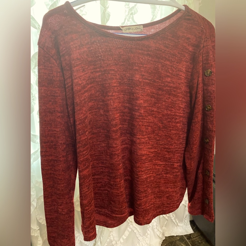 GENTLY WORN Soft Deep red top with Button Detail- Large